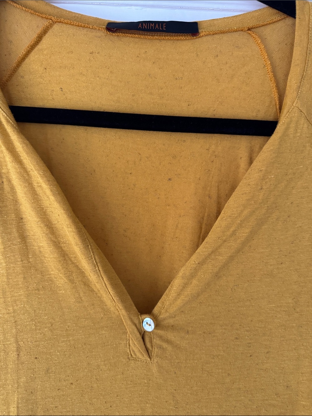 Animale Mustard V-Neck Button Detail Top